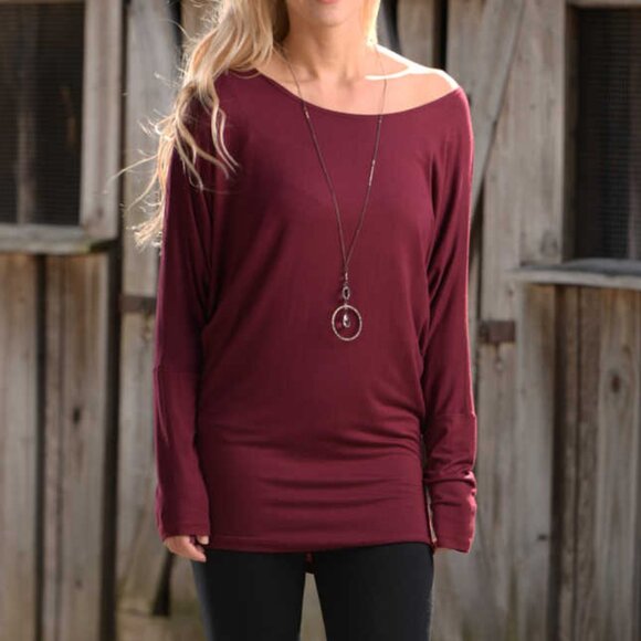 Get the Inside Scoop - Dolman Shirt - Wine - Picture 1 of 2